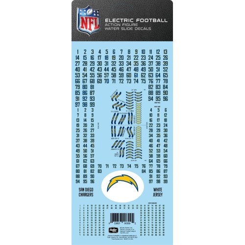 Los Angeles Chargers White Uniform NFL Water Slide Decal Set