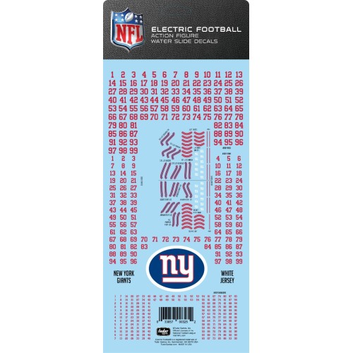 New York Giants White Uniform NFL Water Slide Decal Set