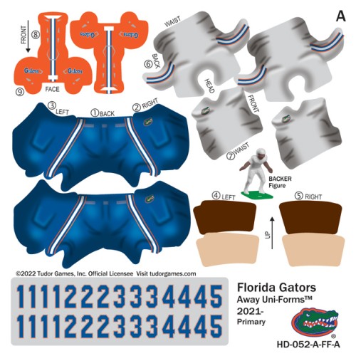 Florida Gators Away Uni-Forms, 11 Player Action Figure Kit, Primary 2021-