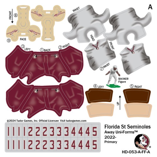 Florida State Seminoles Away Uni-Forms, 11 Player Action Figure Kit, Primary 2022-