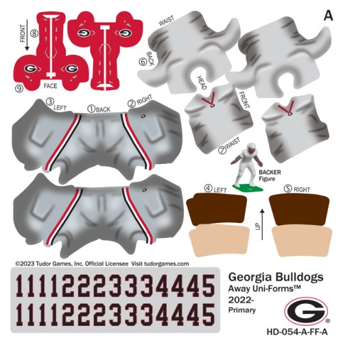 Georgia Bulldogs Away Uni-Forms, 11 Player Action Figure Kit, Primary 2021-