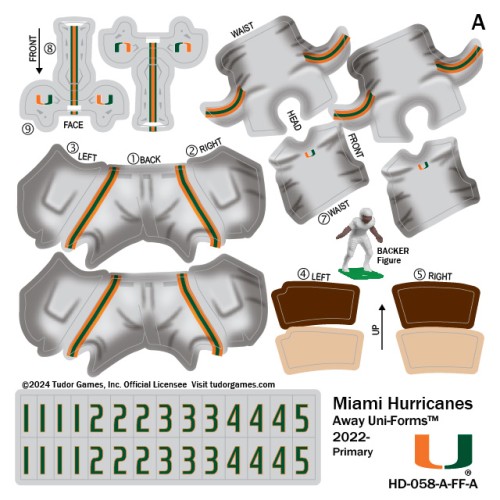 Miami Hurricanes Away Uni-Forms, 11 Player Action Figure Kit, Primary 2022-