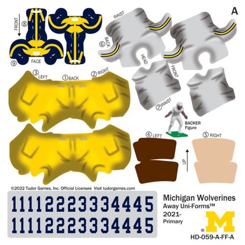 Michigan Wolverines Away Uni-Forms, 11 Player Action Figure Kit, Primary 2021-