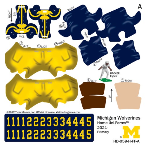 Michigan Wolverines Home Uni-Forms, 11 Player Action Figure Kit, Primary 2021-