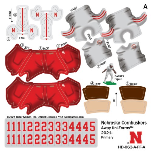 Nebraska Cornhuskers Away Uni-Forms, 11 Player Action Figure Kit, Primary 2021-