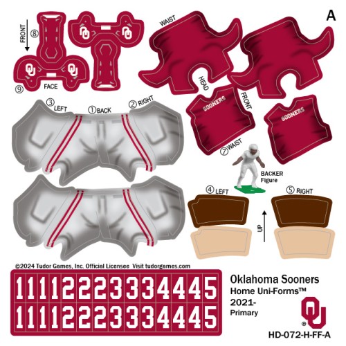 Oklahoma Sooners Home Uni-Forms, 11 Player Action Figure Kit, Primary 2021-