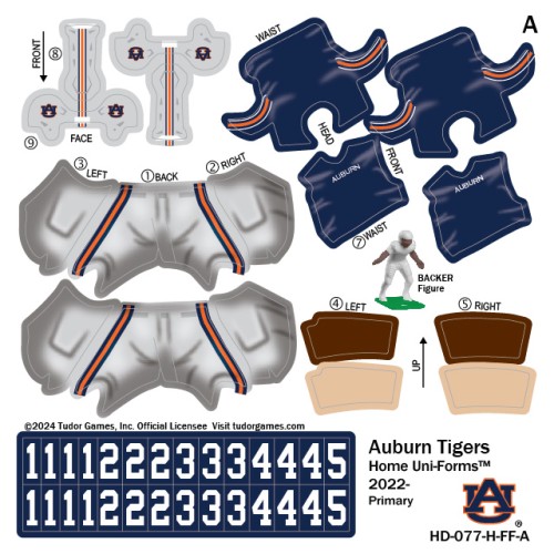 Auburn Tigers Home Uni-Forms, 11 Player Action Figure Kit, Primary 2022-