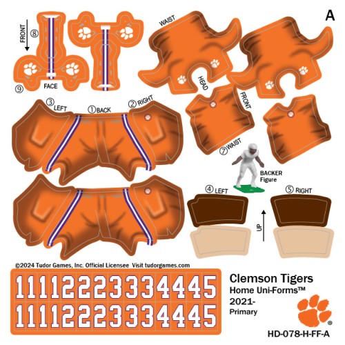 Clemson Tigers Home Uni-Forms, 11 Player Action Figure Kit, Primary 2021-