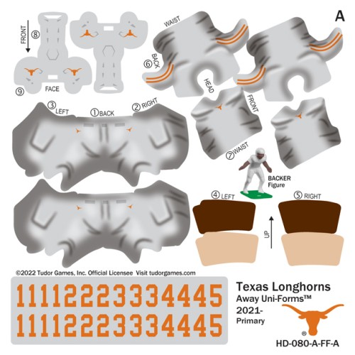 Texas Longhorns Away Uni-Forms, 11 Player Action Figure Kit, Primary 2021-