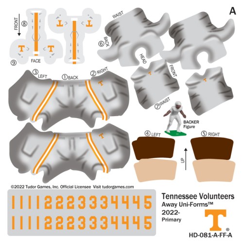 Tennessee Volunteers Away Uni-Forms, 11 Player Action Figure Kit, Primary 2021-