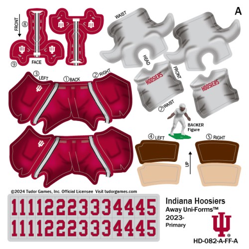 Indiana Hoosiers Away Uni-Forms, 11 Player Action Figure Kit, Primary 2023-