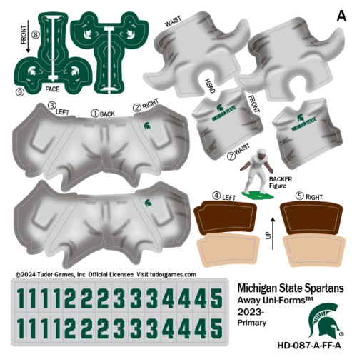 Michigan State Spartans Away Uni-Forms, 11 Player Action Figure Kit, Primary 2023-