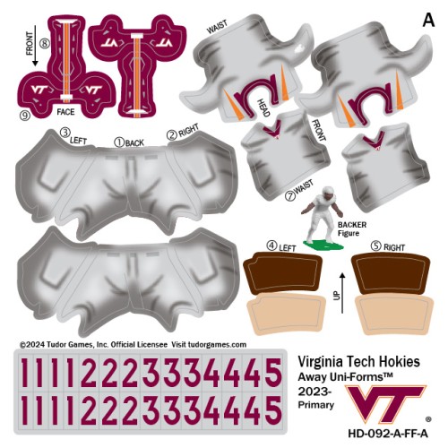 Virginia Tech Hokies Away Uni-Forms, 11 Player Action Figure Kit, Primary 2023-