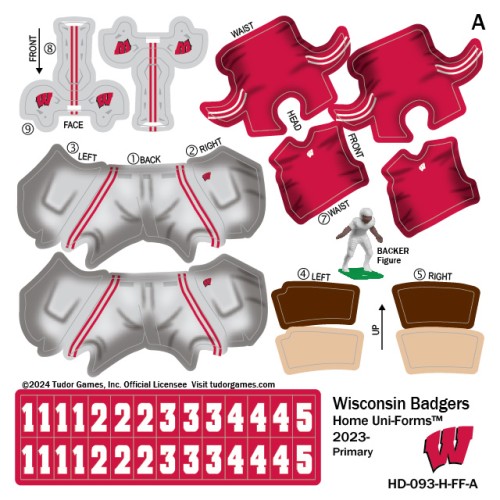 Wisconsin Badgers Home Uni-Forms, 11 Player Action Figure Kit, Primary 2023-