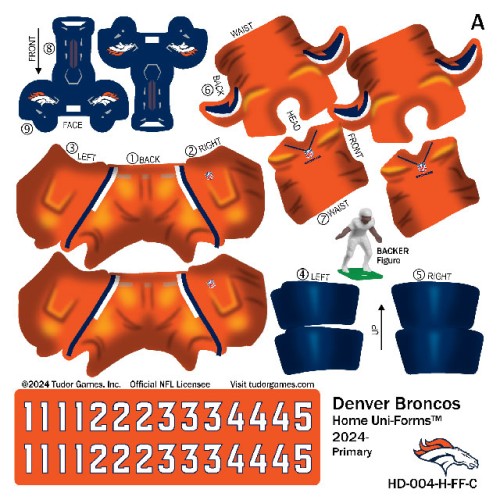 Denver Broncos NFL Home Uni-Forms, 11 Player Action Figure Kit, Primary 2024- 