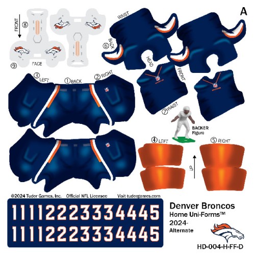 Denver Broncos NFL Home Uni-Forms, 11 Player Action Figure Kit, Alternate 2024-  