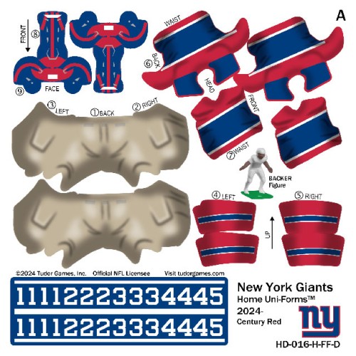 New York Giants NFL Home Uni-Forms, 11 Player Action Figure Kit, Color Rush 2024-