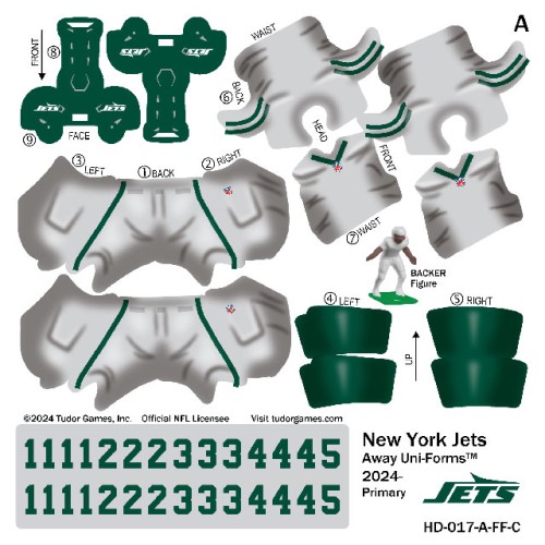 New York Jets NFL Away Uni-Forms, 11 Player Action Figure Kit, Primary 2024-