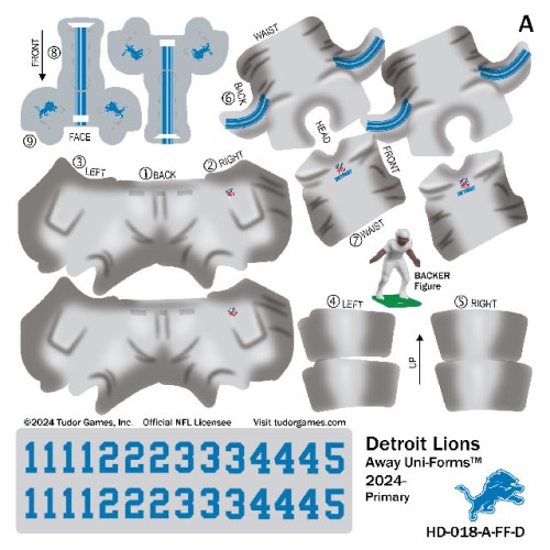 Detroit Lions NFL Away Uni-Forms, 11 Player Action Figure Kit, Primary 2024- 