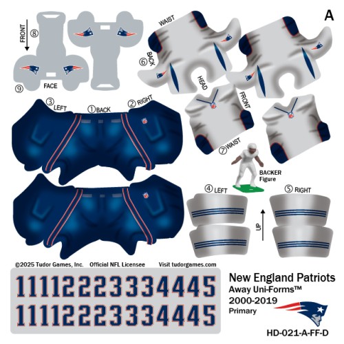 New England Patriots NFL Away Uni-Forms, 11 Player Action Figure Kit, Primary 2000-2019 New England Patriots NFL Away Uni-Forms, 11 Player Action Figure Kit, Primary 2000-2019