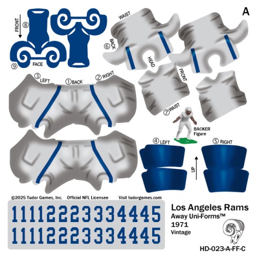 Los Angeles Rams NFL Away Uni-Forms, 11 Player Action Figure Kit, Vintage 1971