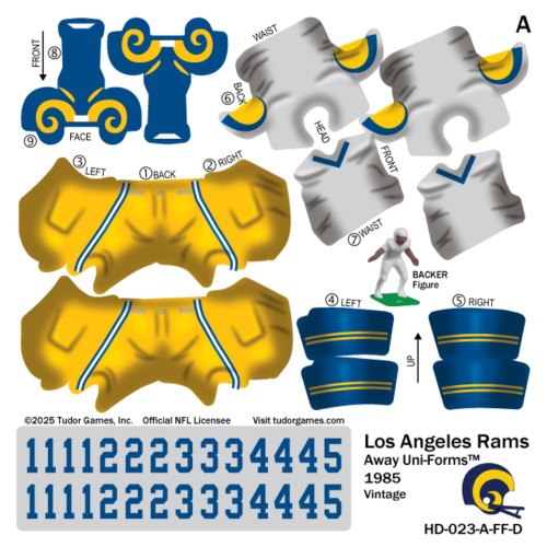Los Angeles Rams NFL Away Uni-Forms, 11 Player Action Figure Kit, Vintage 1985