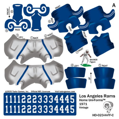 Los Angeles Rams NFL Home Uni-Forms, 11 Player Action Figure Kit, Vintage 1971