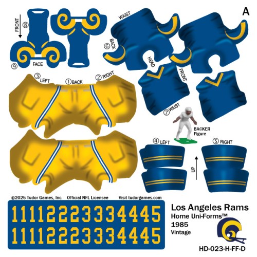Los Angeles Rams NFL Home Uni-Forms, 11 Player Action Figure Kit, Vintage 1985