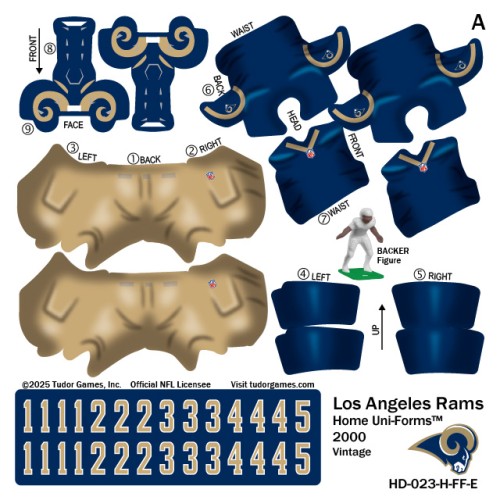 Los Angeles Rams NFL Home Uni-Forms, 11 Player Action Figure Kit, Vintage 2000