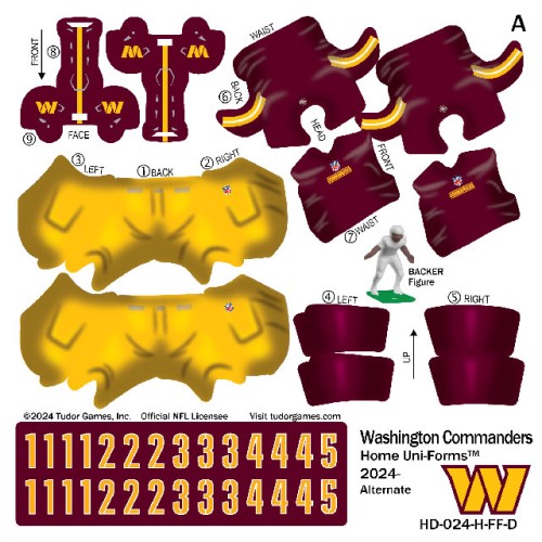 Washington Commanders NFL Home Uni-Forms, 11 Player Action Figure Kit, Alternate 2024- 