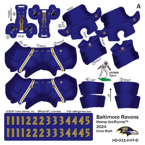 Baltimore Ravens NFL Home Uni-Forms, 11 Player Action Figure Kit, Color Rush 2024-