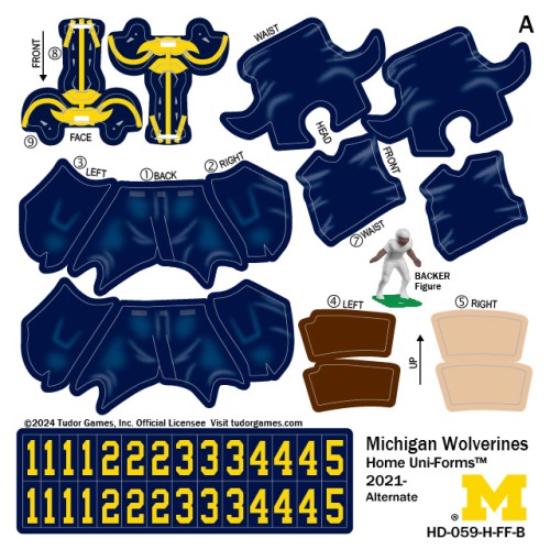 Michigan Wolverines Home Uni-Forms, 11 Player Action Figure Kit, Alternate 2021-